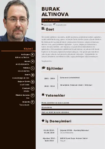 Çevre Mühendisi CV Örnekleri cv indir